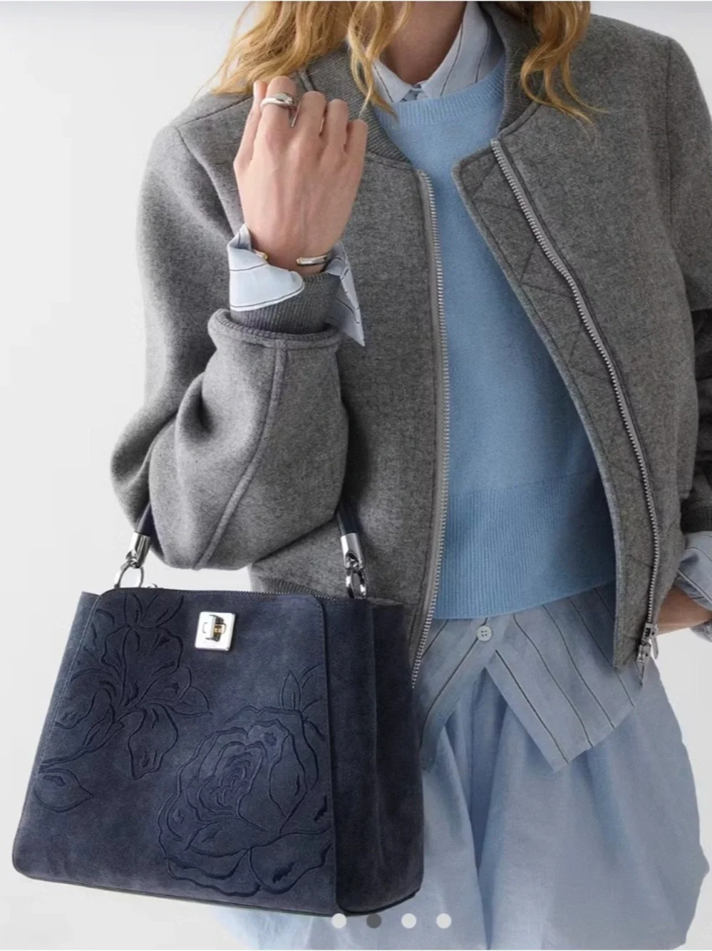 NWT-Kate Spade-Phoebe-Suede Embroidered-Medium Top Handle Bag-Blazer Blue-$459